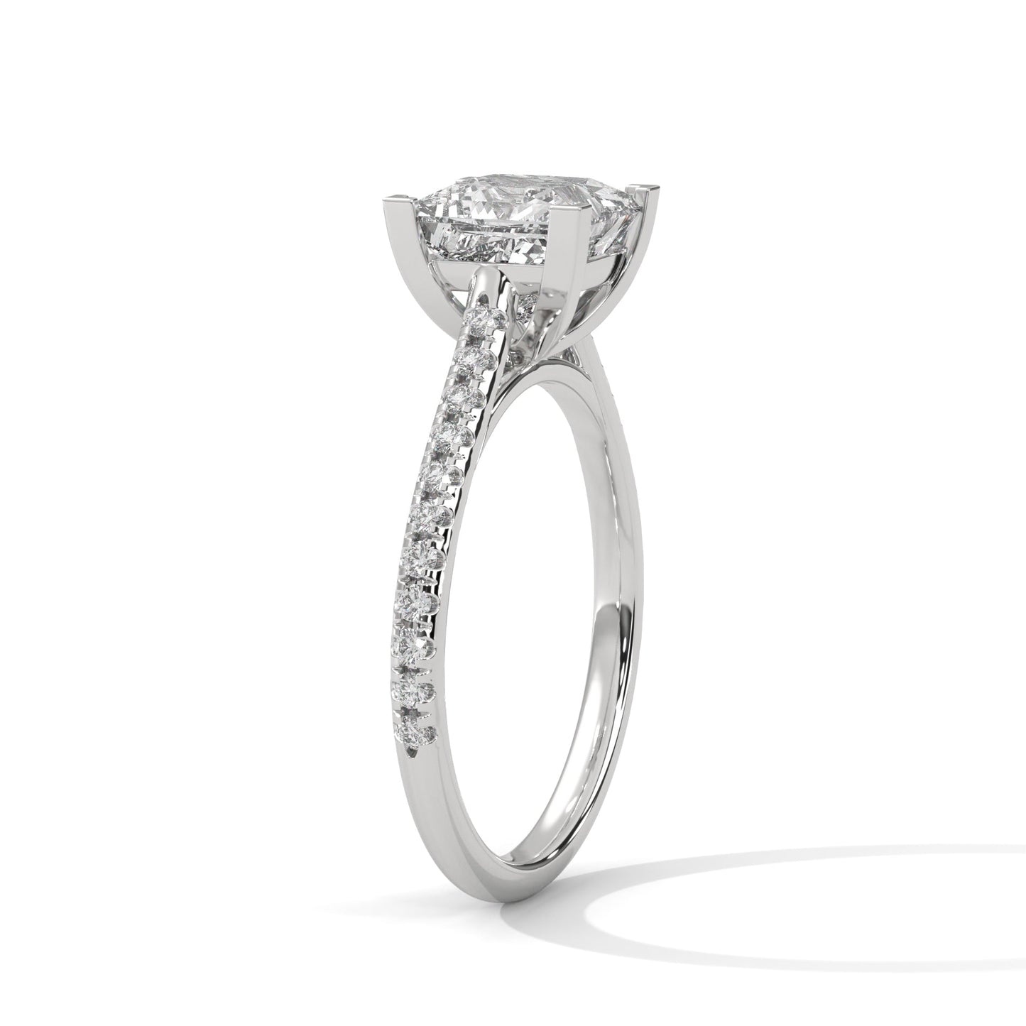 elegant princess-cut diamond engagement ring with pave band