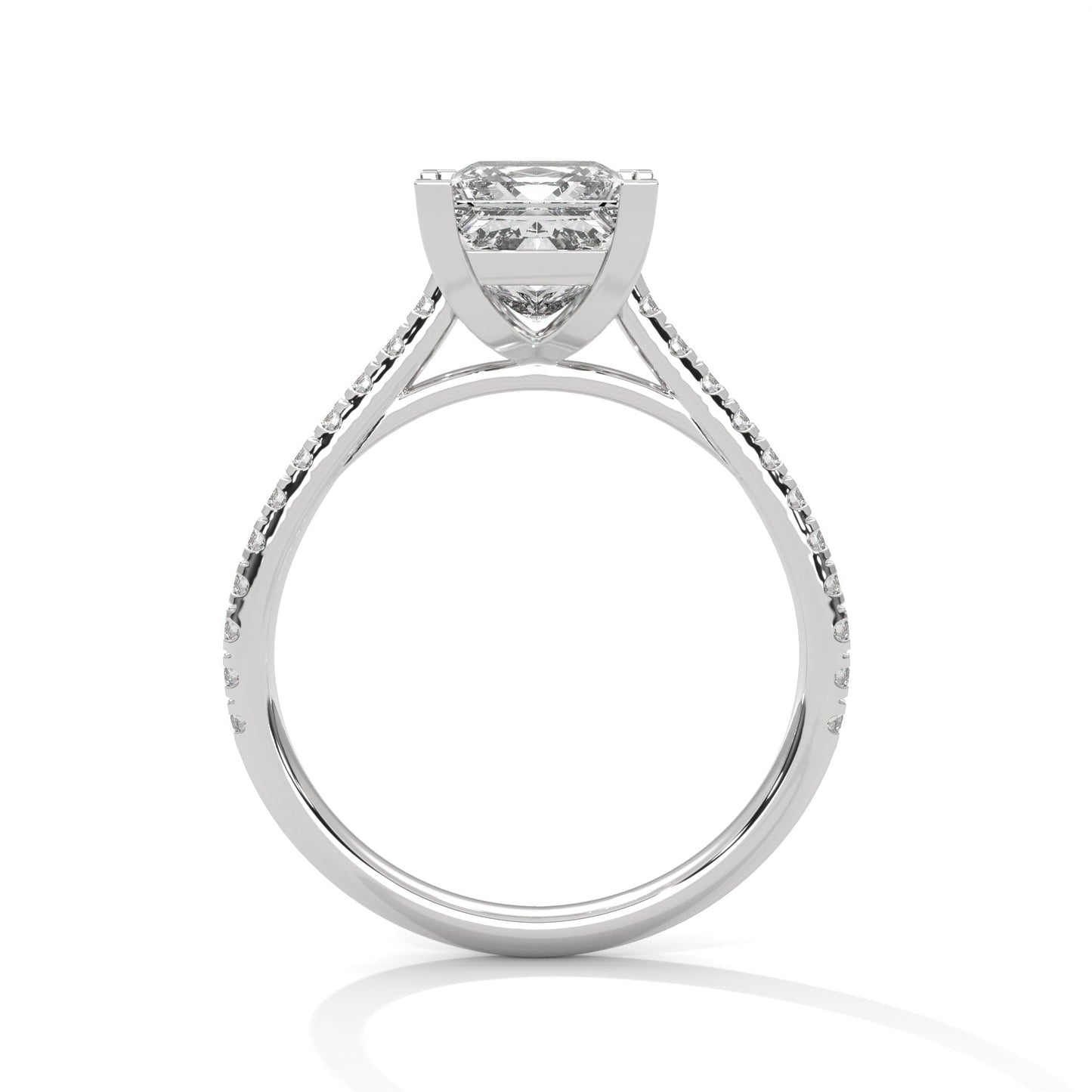 elegant princess-cut diamond engagement ring with pave band