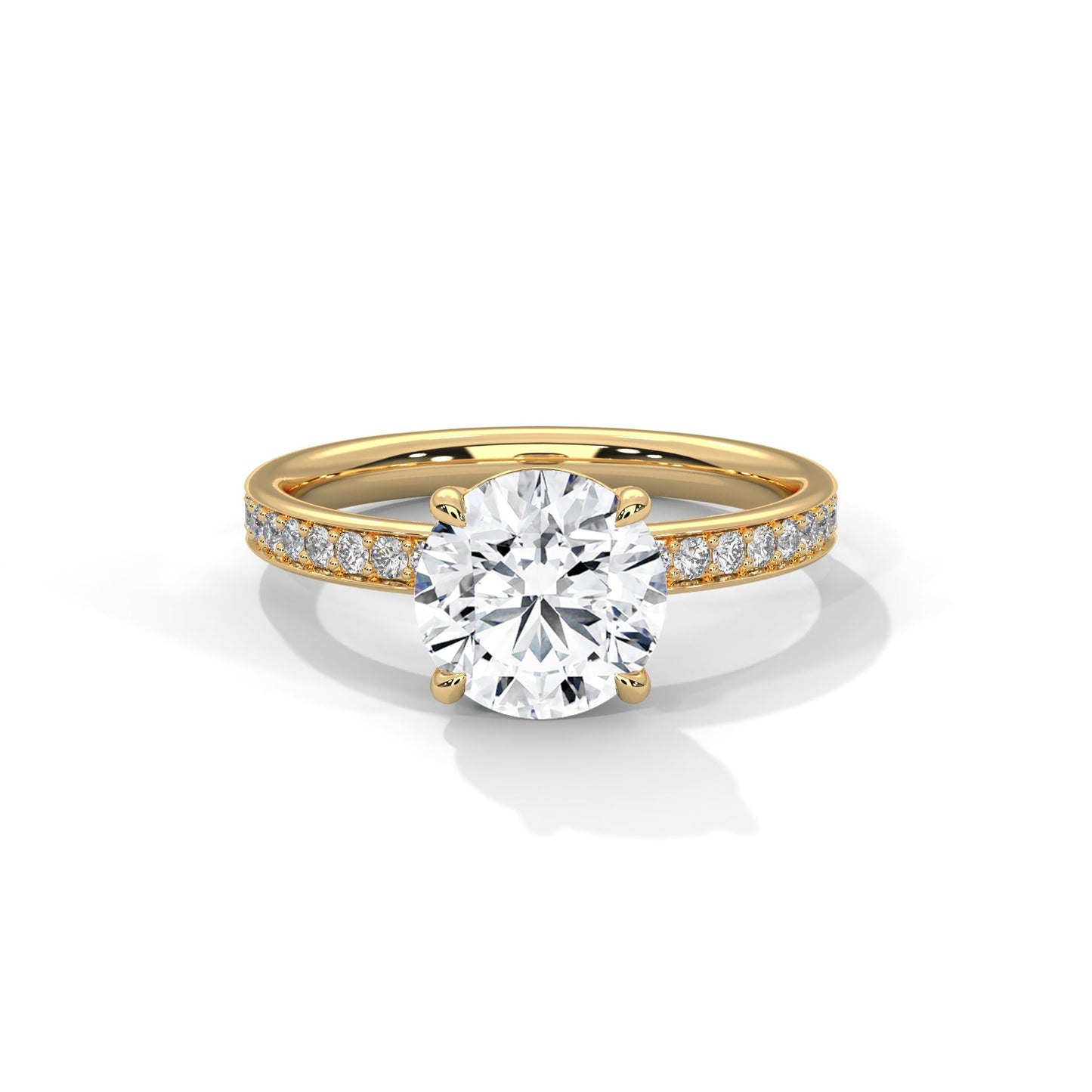 round-cut diamond engagement ring with hidden halo & pave band