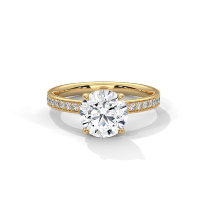 Round-Cut Diamond Engagement Ring with Hidden Halo & Pave Band