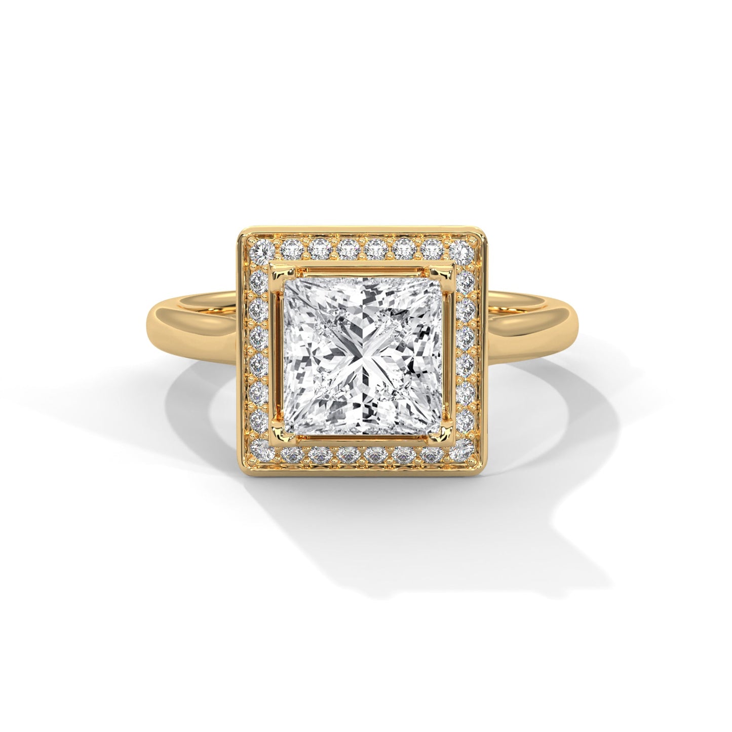 luxurious princess-cut diamond halo engagement ring