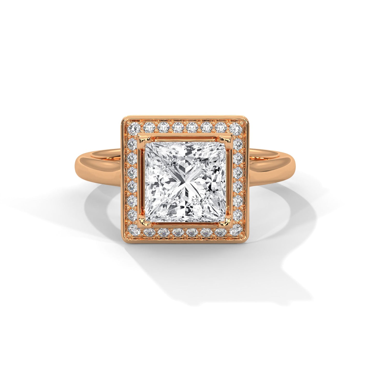 luxurious princess-cut diamond halo engagement ring