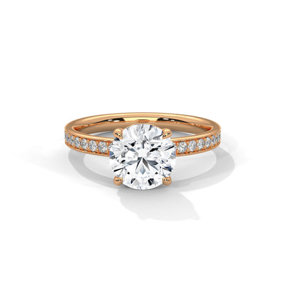 Round-Cut Diamond Engagement Ring with Hidden Halo & Pave Band