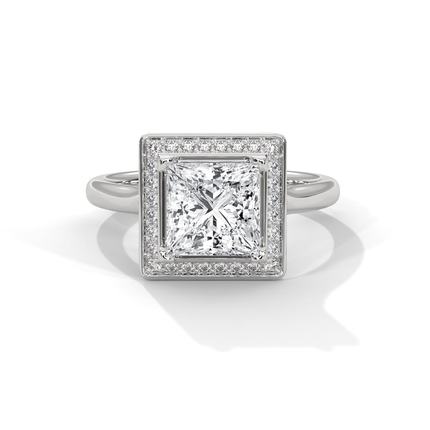luxurious princess-cut diamond halo engagement ring