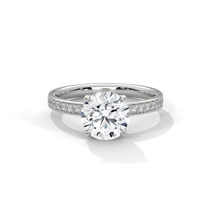 Round-Cut Diamond Engagement Ring with Hidden Halo & Pave Band