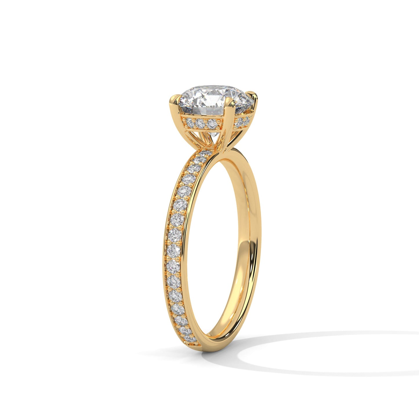 round-cut diamond engagement ring with hidden halo & pave band