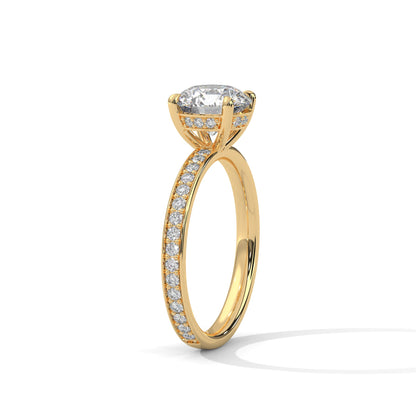 Round-Cut Diamond Engagement Ring with Hidden Halo & Pave Band