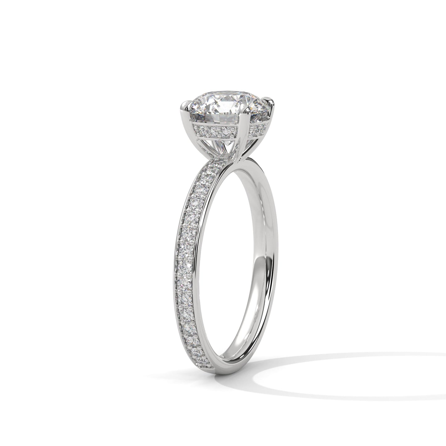 round-cut diamond engagement ring with hidden halo & pave band