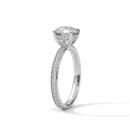 Round-Cut Diamond Engagement Ring with Hidden Halo & Pave Band