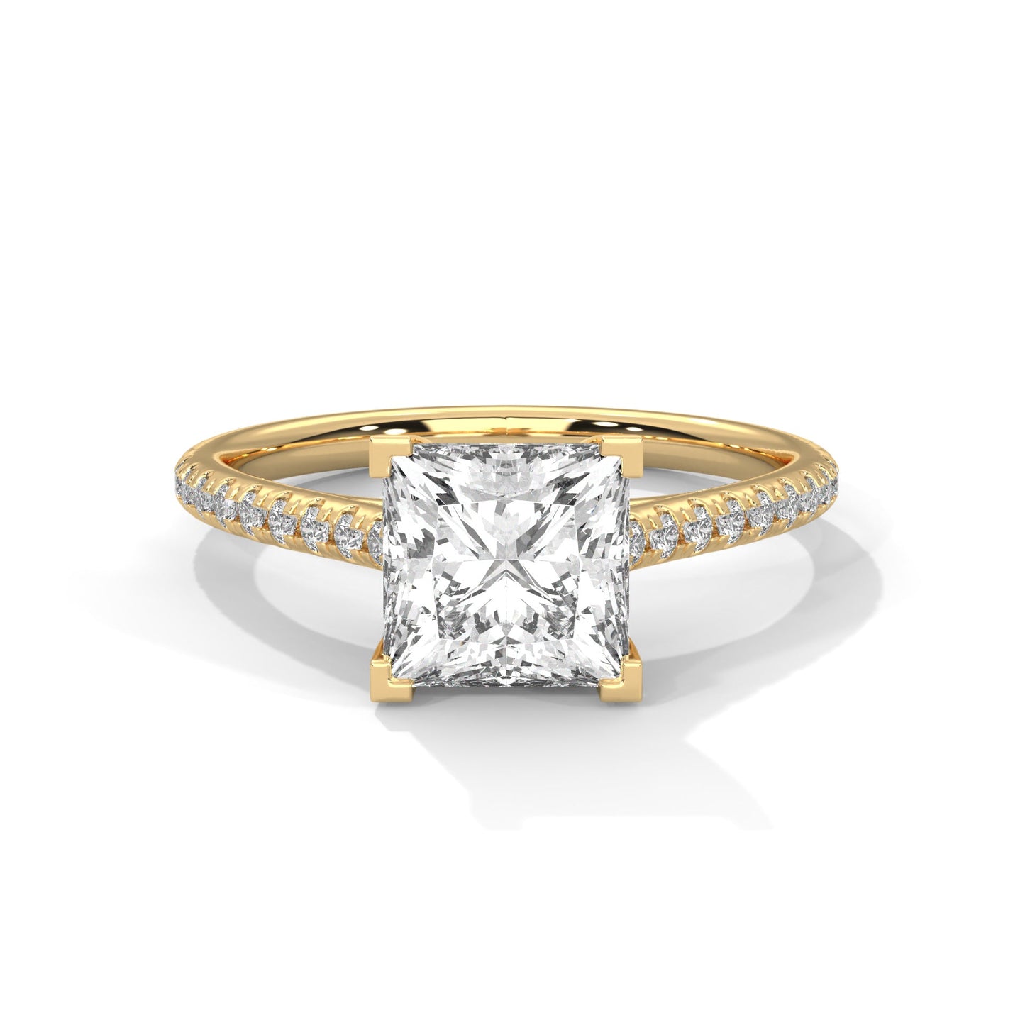 elegant princess-cut diamond engagement ring with pave band