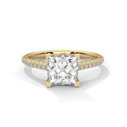 Elegant Princess-Cut Diamond Engagement Ring with Pave Band