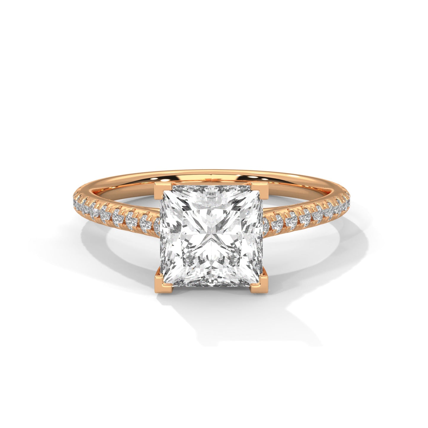 elegant princess-cut diamond engagement ring with pave band