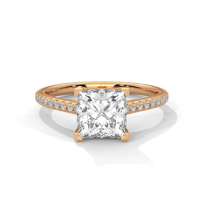 Elegant Princess-Cut Diamond Engagement Ring with Pave Band