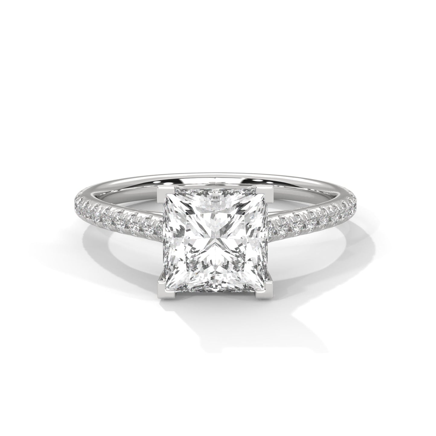 elegant princess-cut diamond engagement ring with pave band