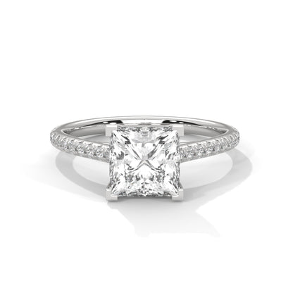 Elegant Princess-Cut Diamond Engagement Ring with Pave Band