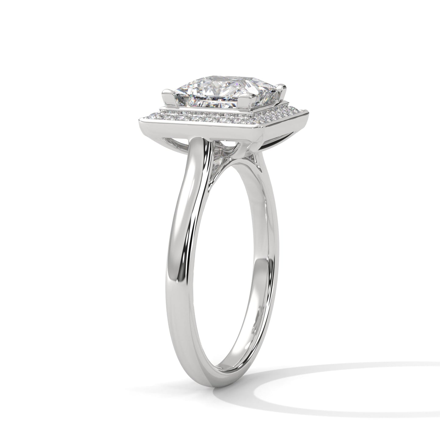 luxurious princess-cut diamond halo engagement ring