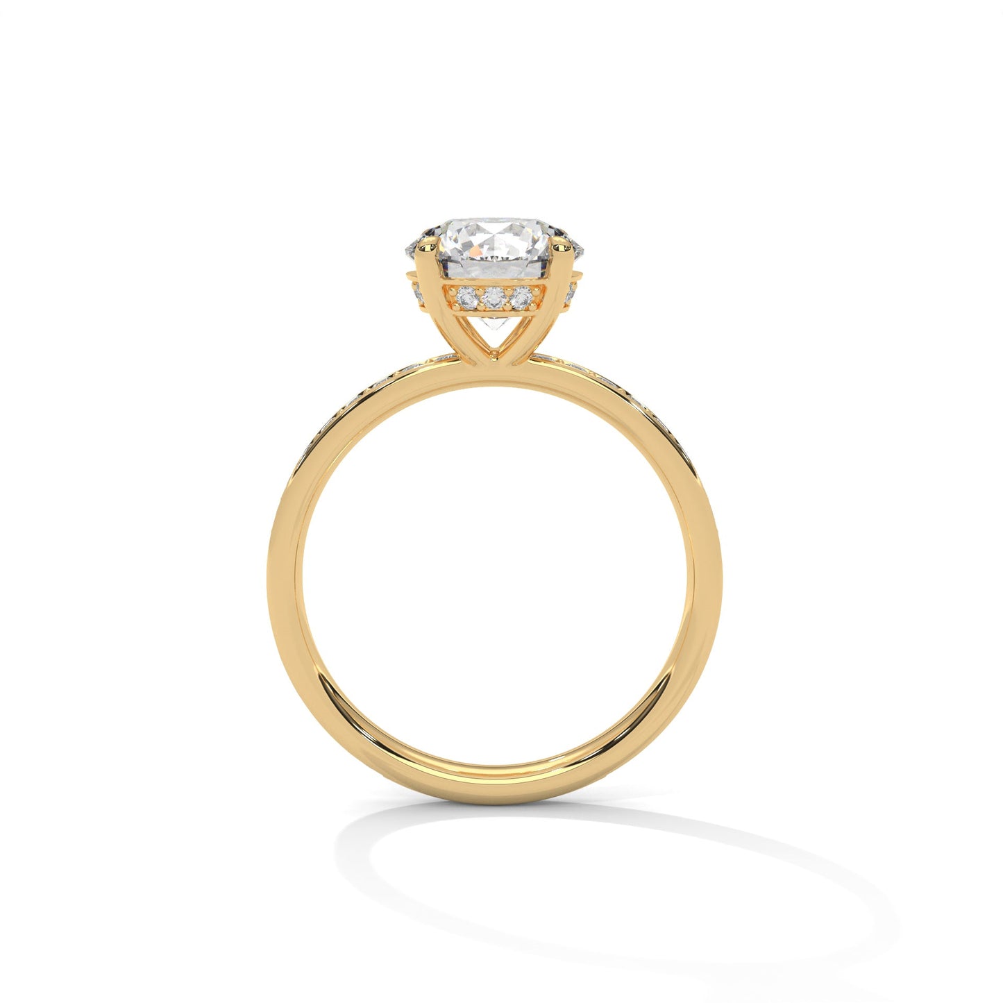 round-cut diamond engagement ring with hidden halo & pave band