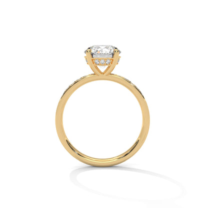 Round-Cut Diamond Engagement Ring with Hidden Halo & Pave Band