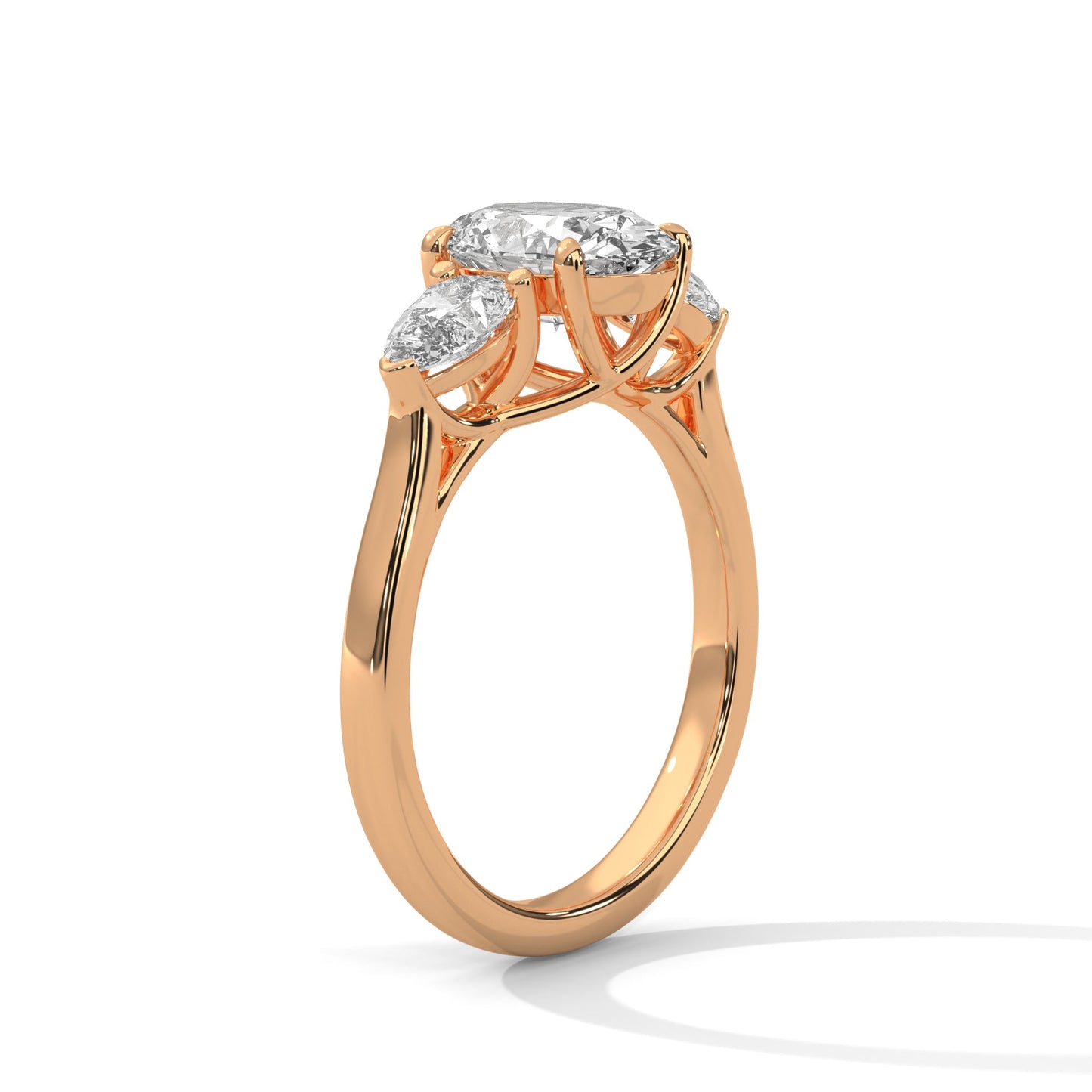 elegant oval-cut three-stone diamond engagement ring with pear side stones