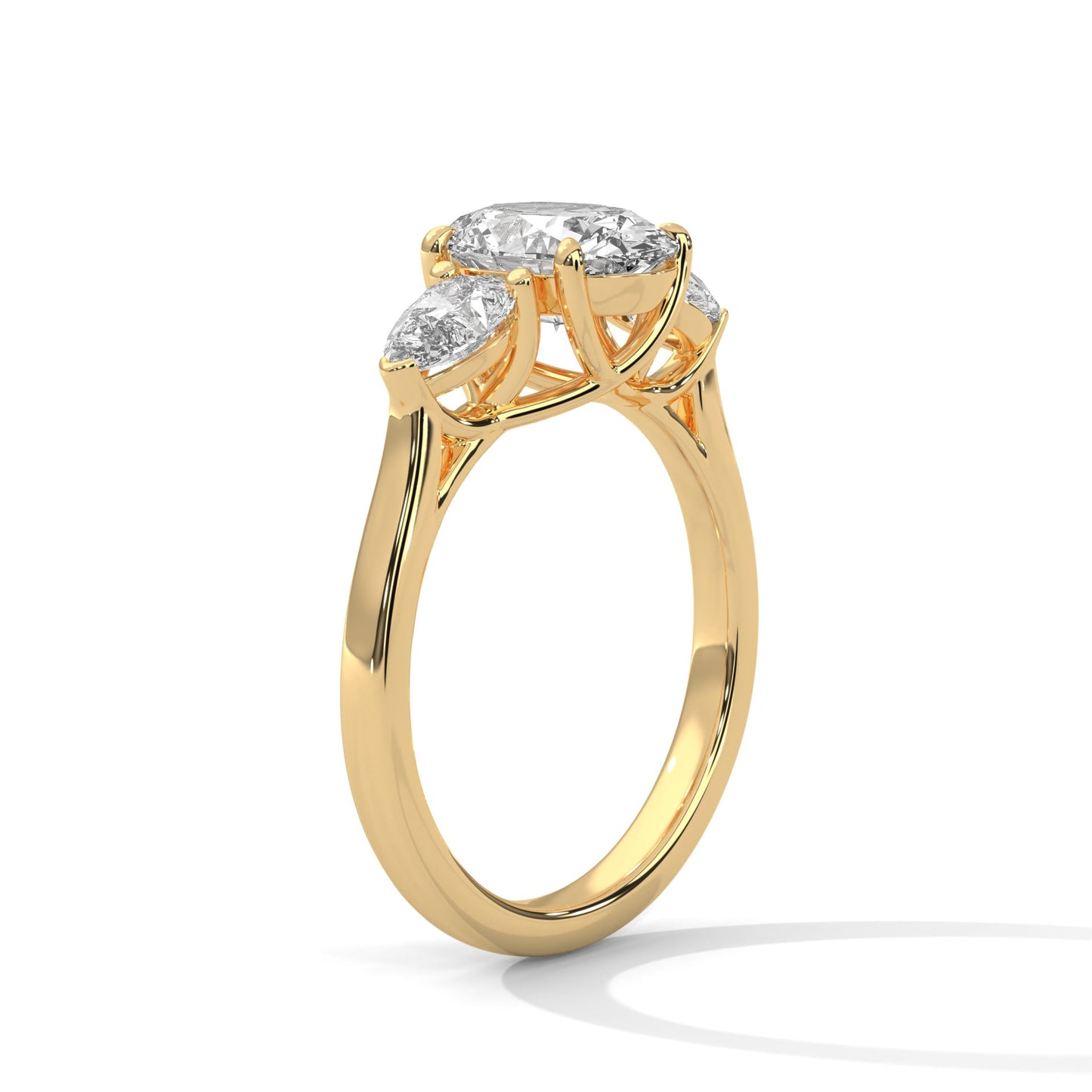 elegant oval-cut three-stone diamond engagement ring with pear side stones