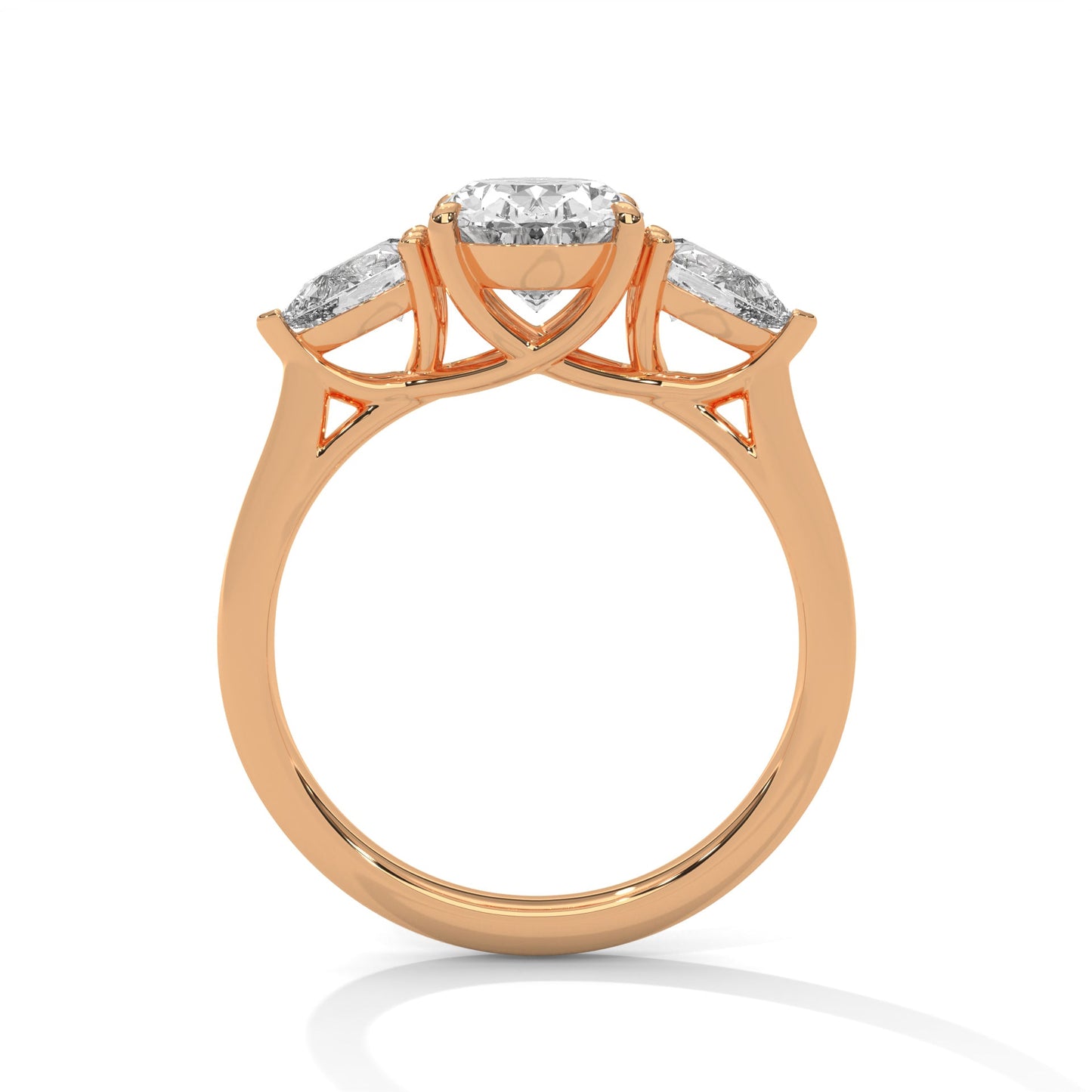 elegant oval-cut three-stone diamond engagement ring with pear side stones