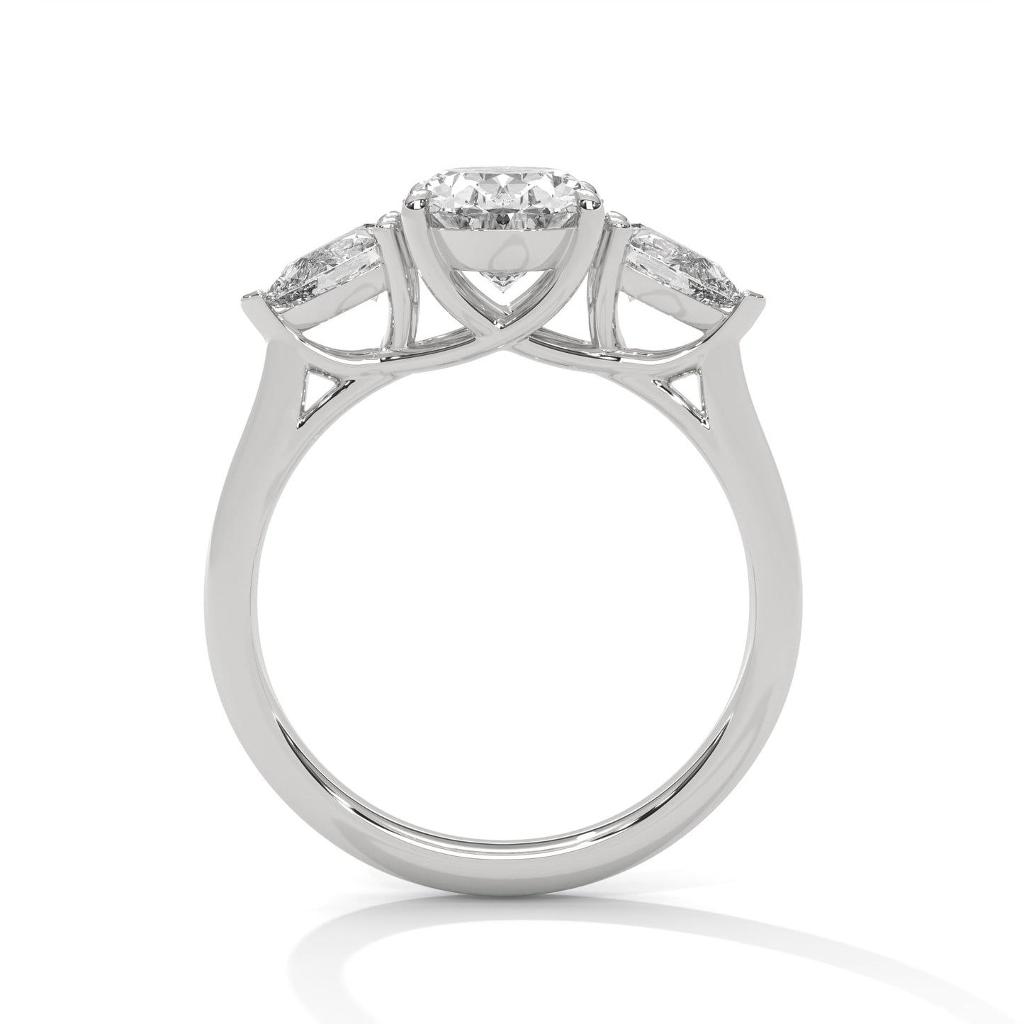 elegant oval-cut three-stone diamond engagement ring with pear side stones