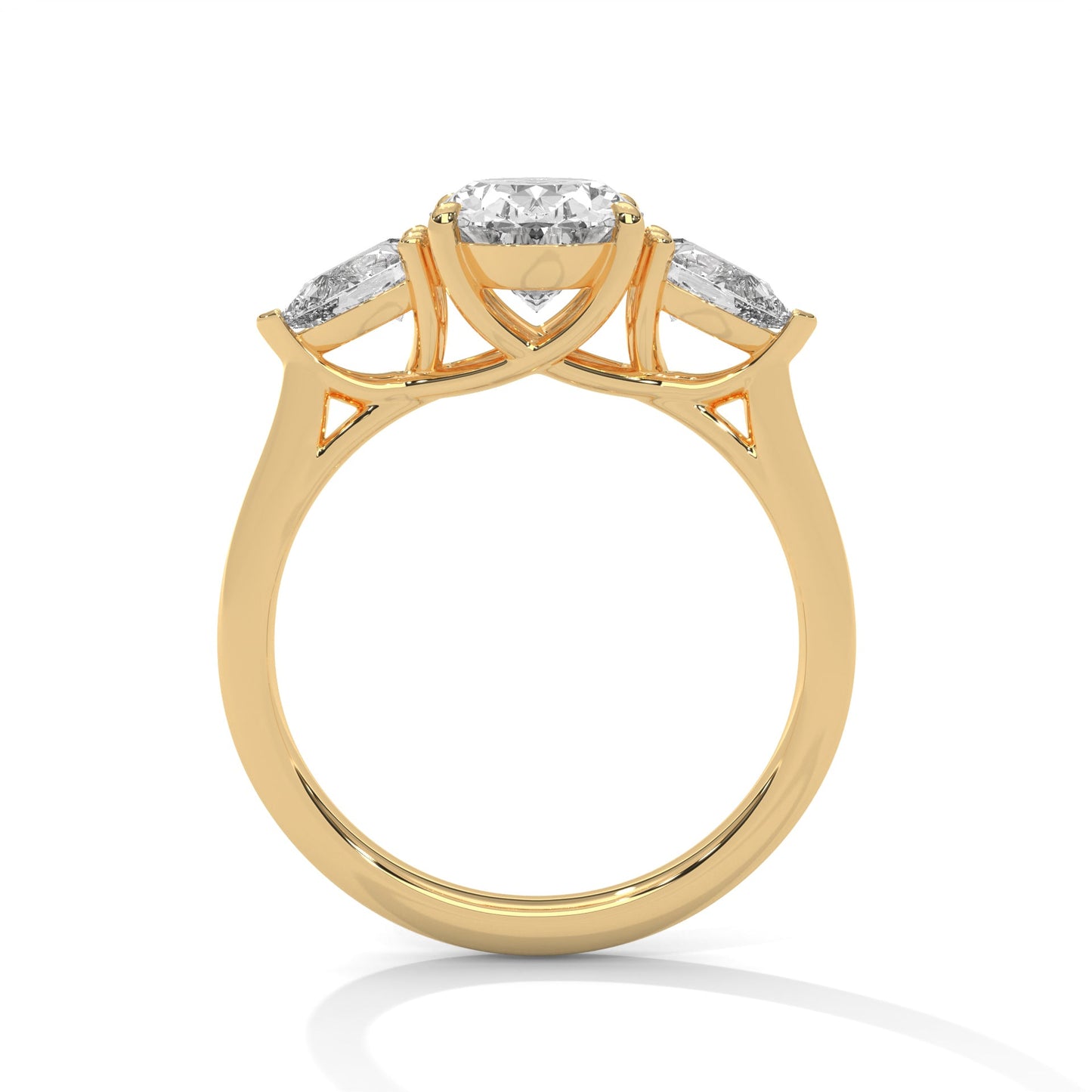 elegant oval-cut three-stone diamond engagement ring with pear side stones