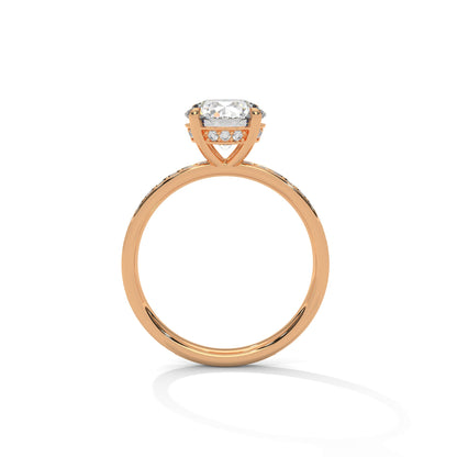 Round-Cut Diamond Engagement Ring with Hidden Halo & Pave Band