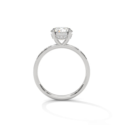 Round-Cut Diamond Engagement Ring with Hidden Halo & Pave Band