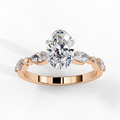 Oval Diamond Ring with Marquise Side Stones