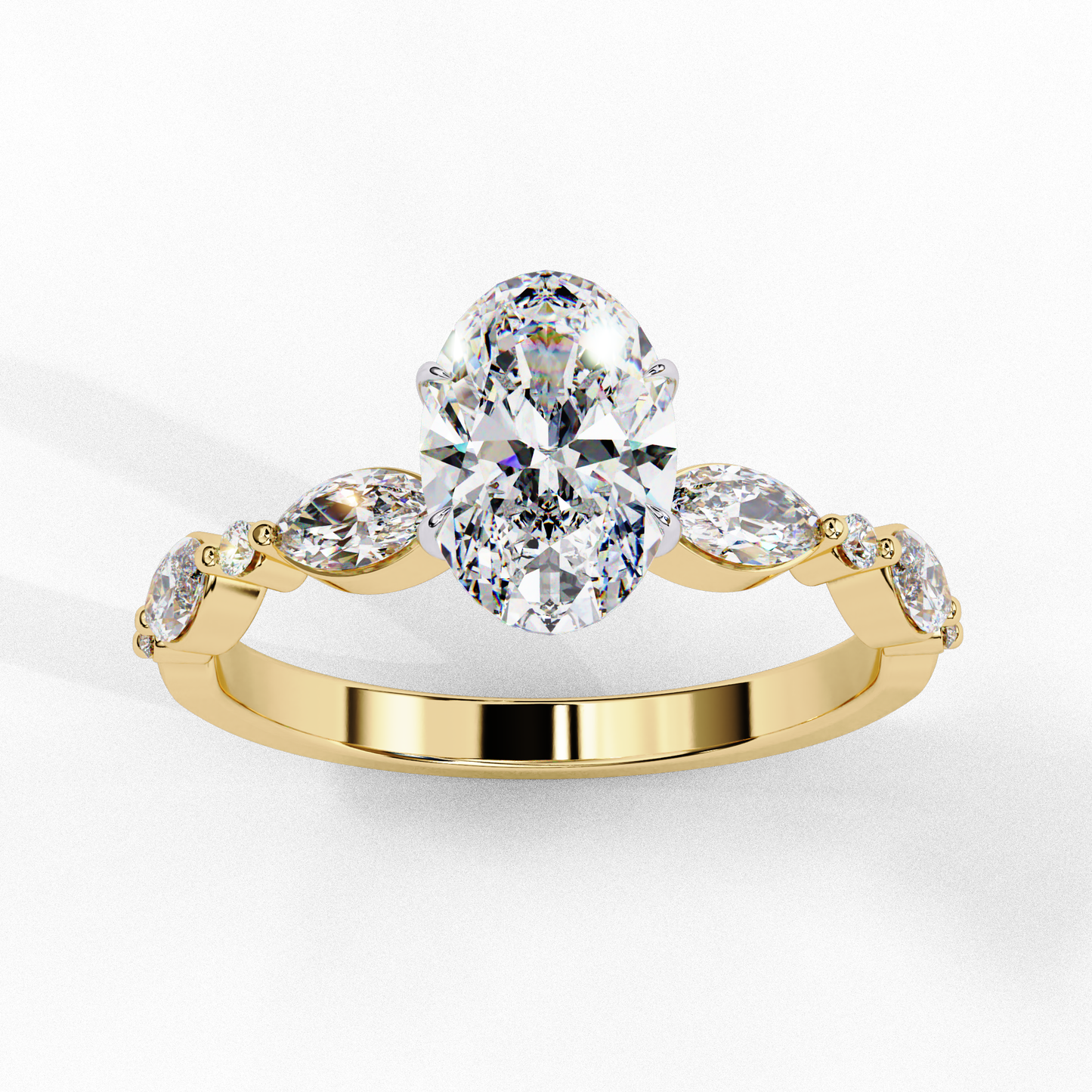 oval diamond ring with marquise side stones