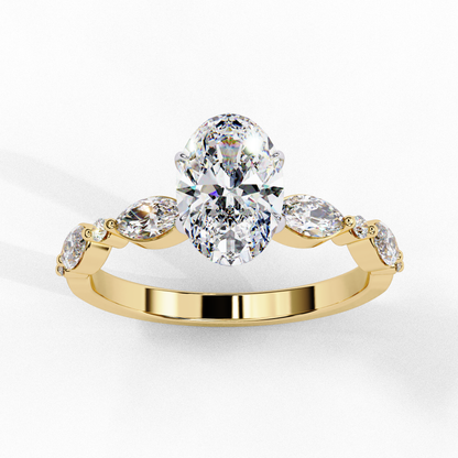 Oval Diamond Ring with Marquise Side Stones