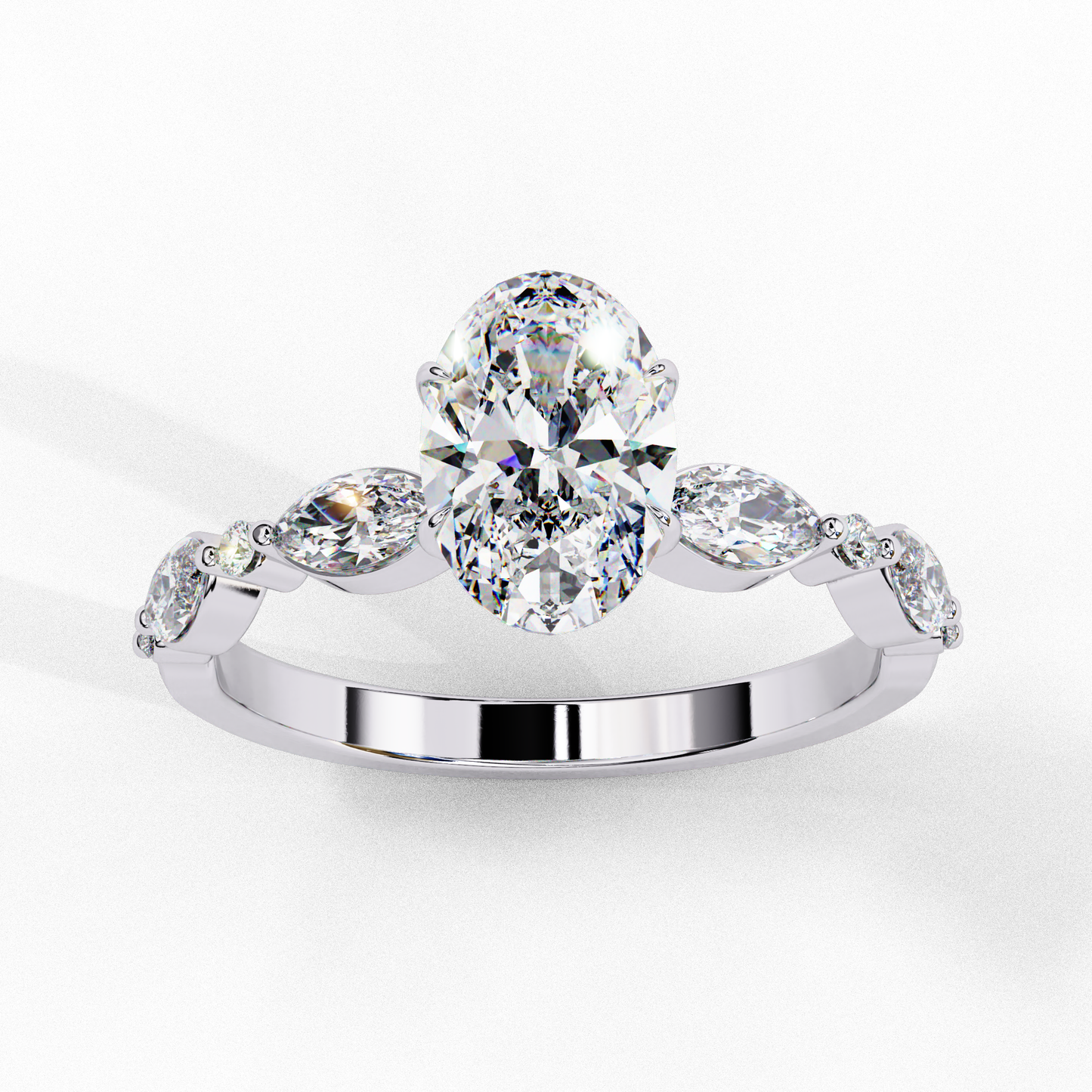 oval diamond ring with marquise side stones