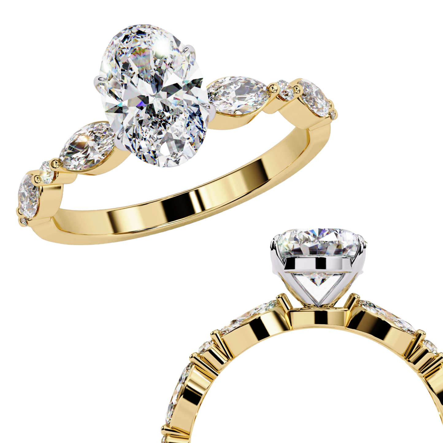 oval diamond ring with marquise side stones