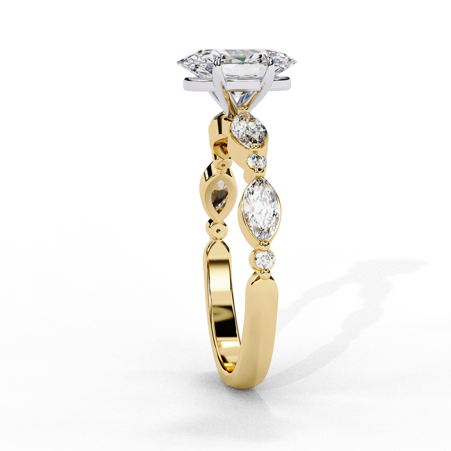 oval diamond ring with marquise side stones