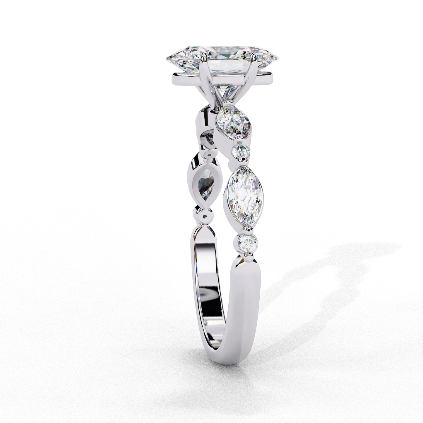 oval diamond ring with marquise side stones
