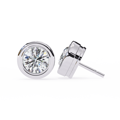 Bezel-Set Round Diamond Stud Earrings – Classic & Elegant Jewelry