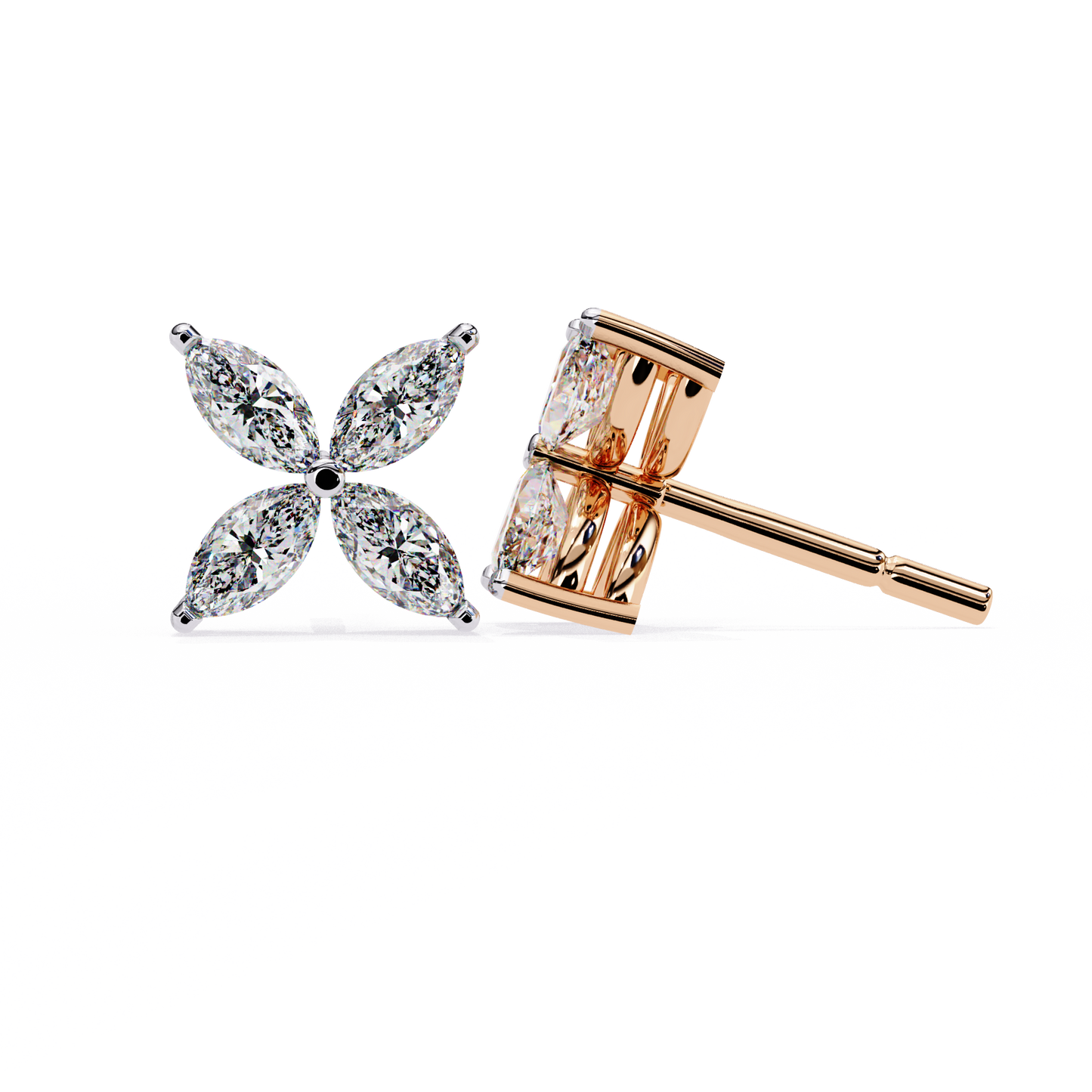 elegant marquise cut diamond floral stud earrings