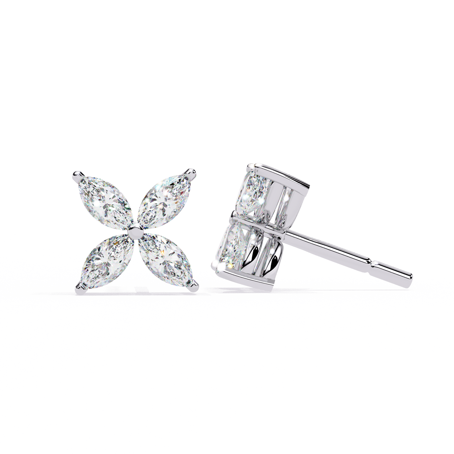 elegant marquise cut diamond floral stud earrings
