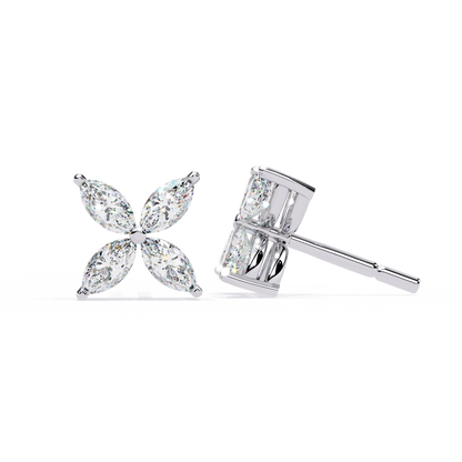 Elegant Marquise Cut Diamond Floral Stud Earrings