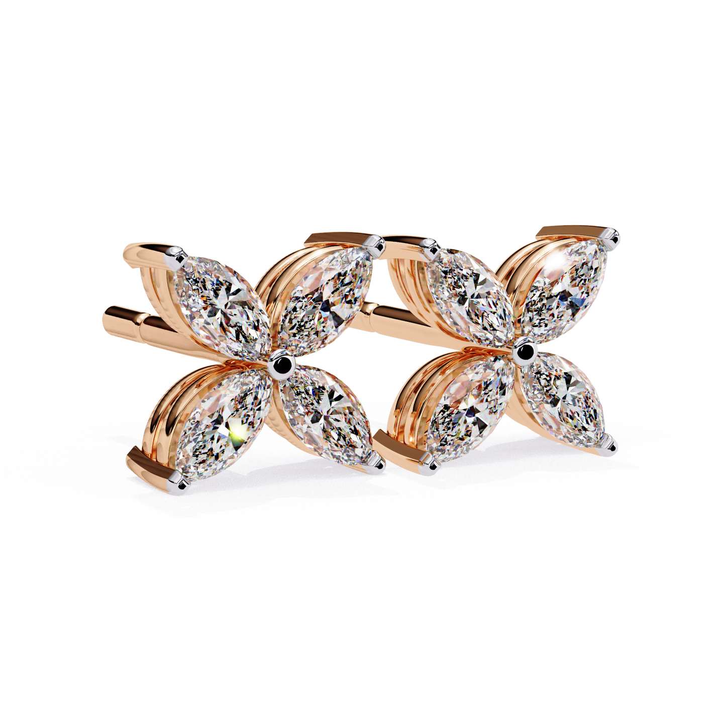 elegant marquise cut diamond floral stud earrings
