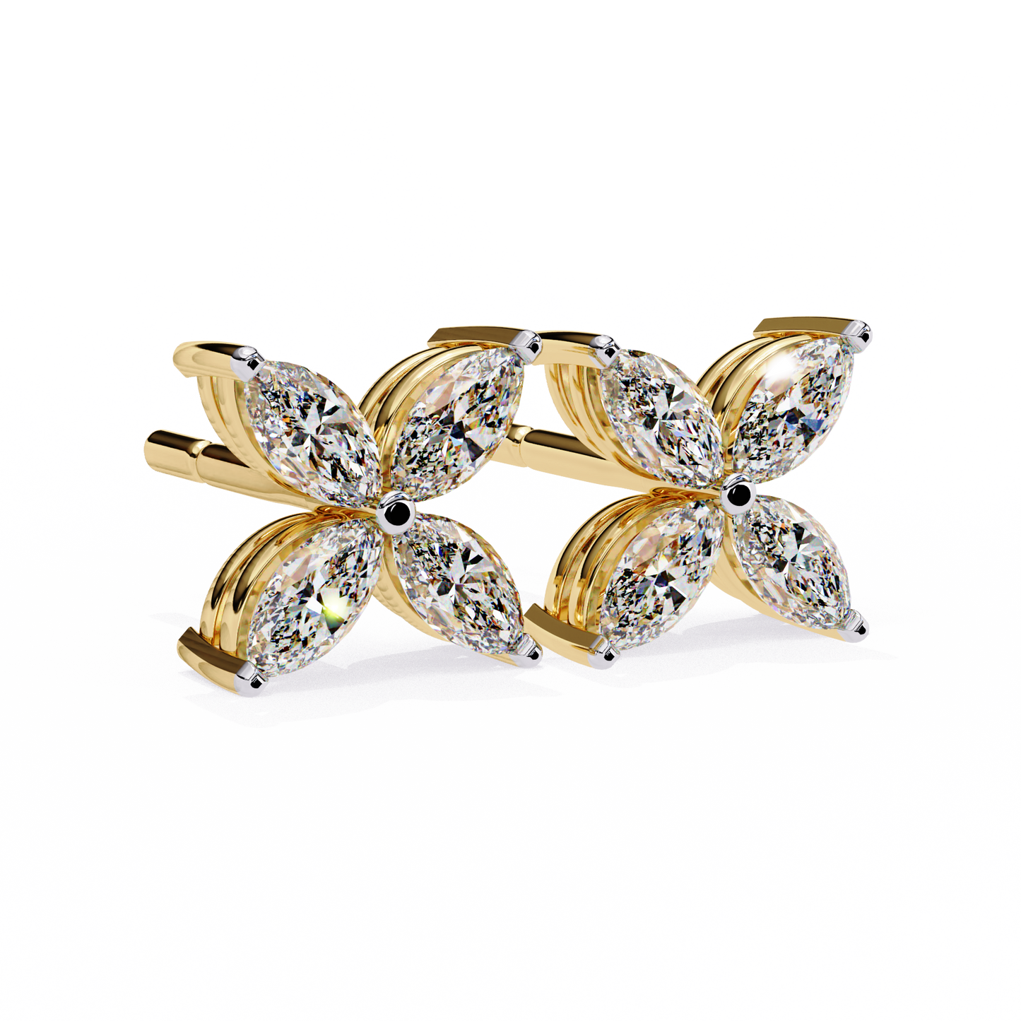 elegant marquise cut diamond floral stud earrings