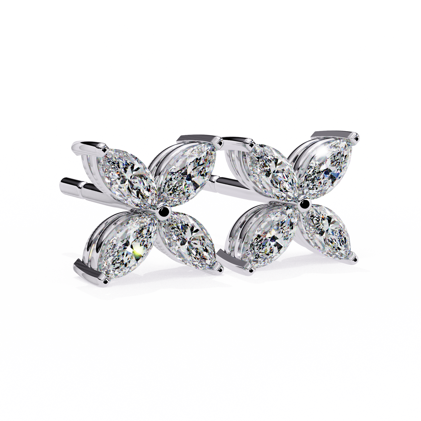 elegant marquise cut diamond floral stud earrings