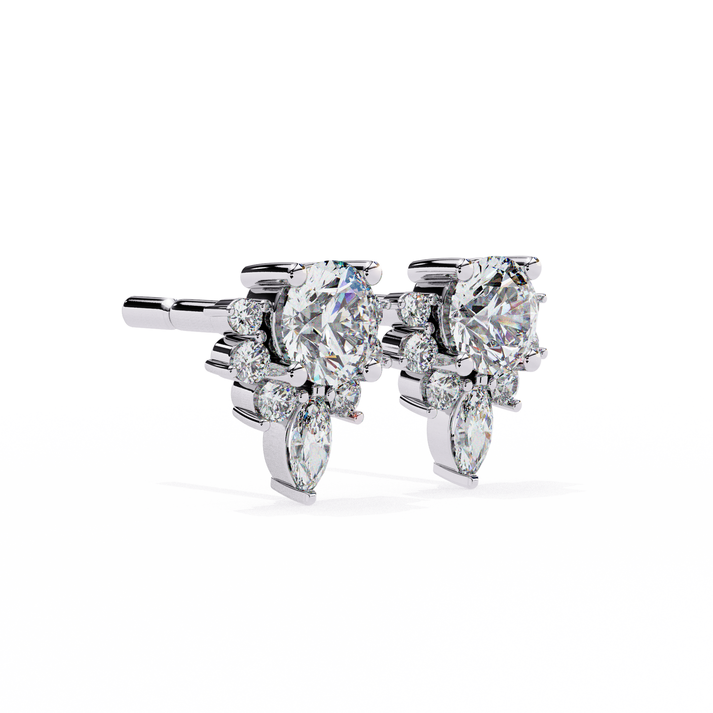 floral diamond cluster earrings with marquise drop