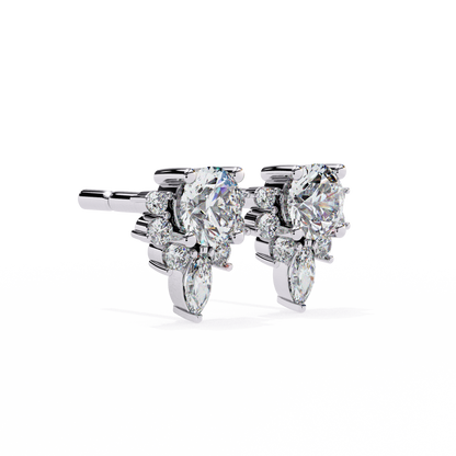 Floral Diamond Cluster Earrings with Marquise Drop
