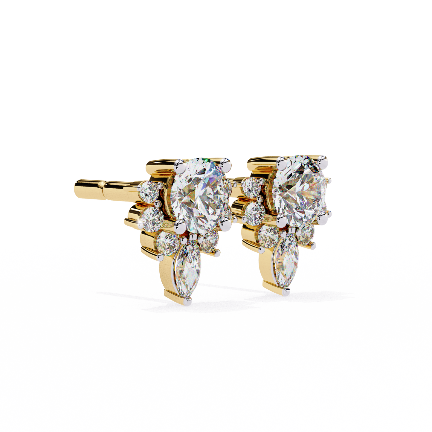 floral diamond cluster earrings with marquise drop