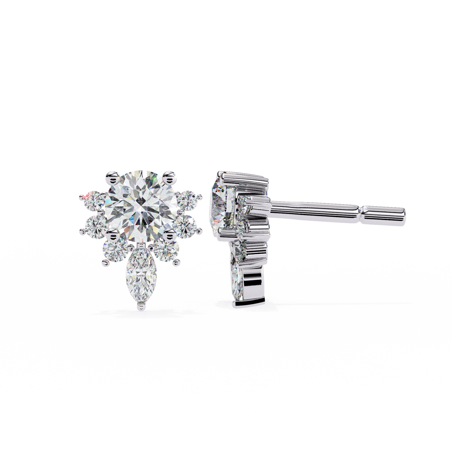 floral diamond cluster earrings with marquise drop