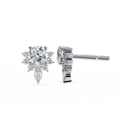 Floral Diamond Cluster Earrings with Marquise Drop