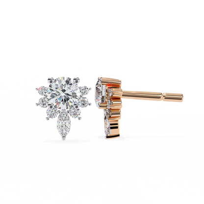 Floral Diamond Cluster Earrings with Marquise Drop