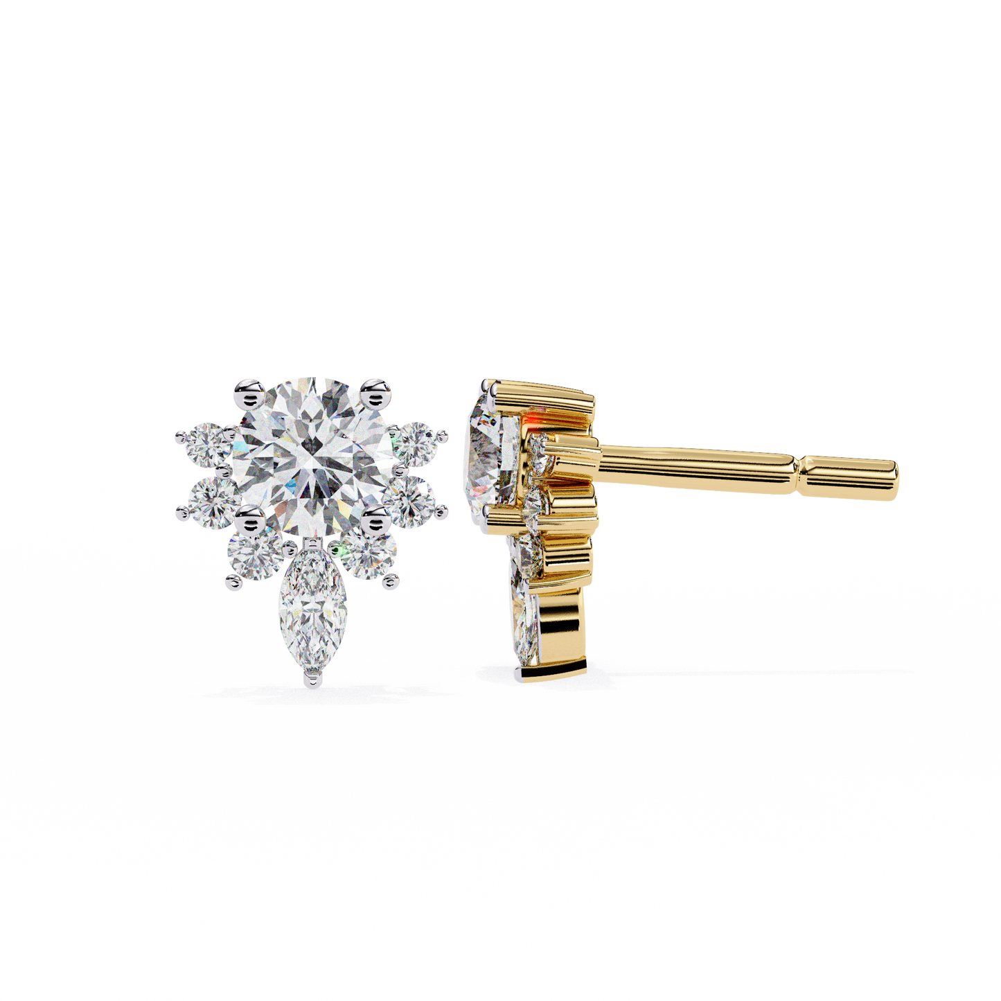 floral diamond cluster earrings with marquise drop